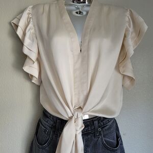 Max Studio Cream Blouse with Ruffle Detail